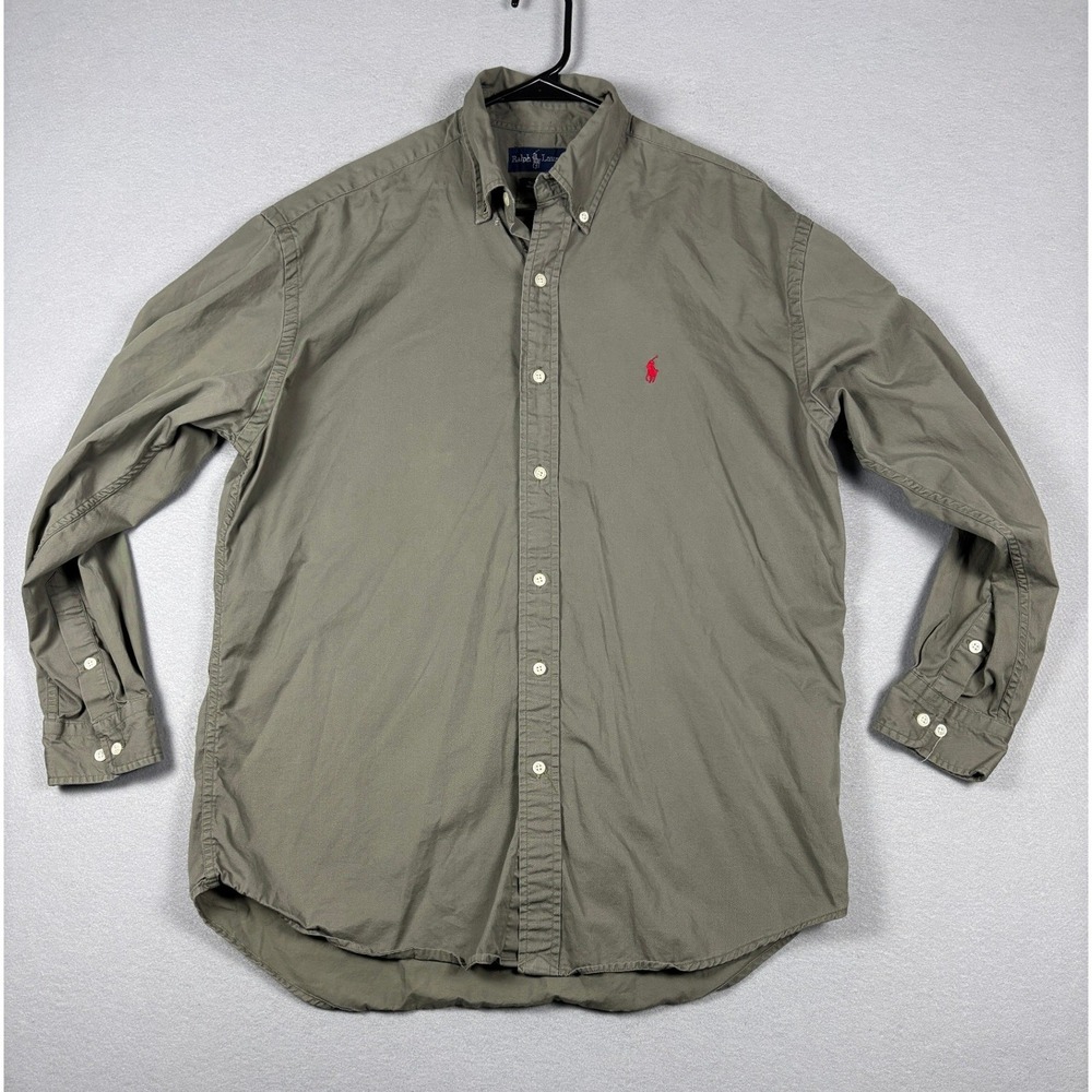Ralph Lauren Blake Button Down Shirt Pony Logo Large Olive Green Cotton